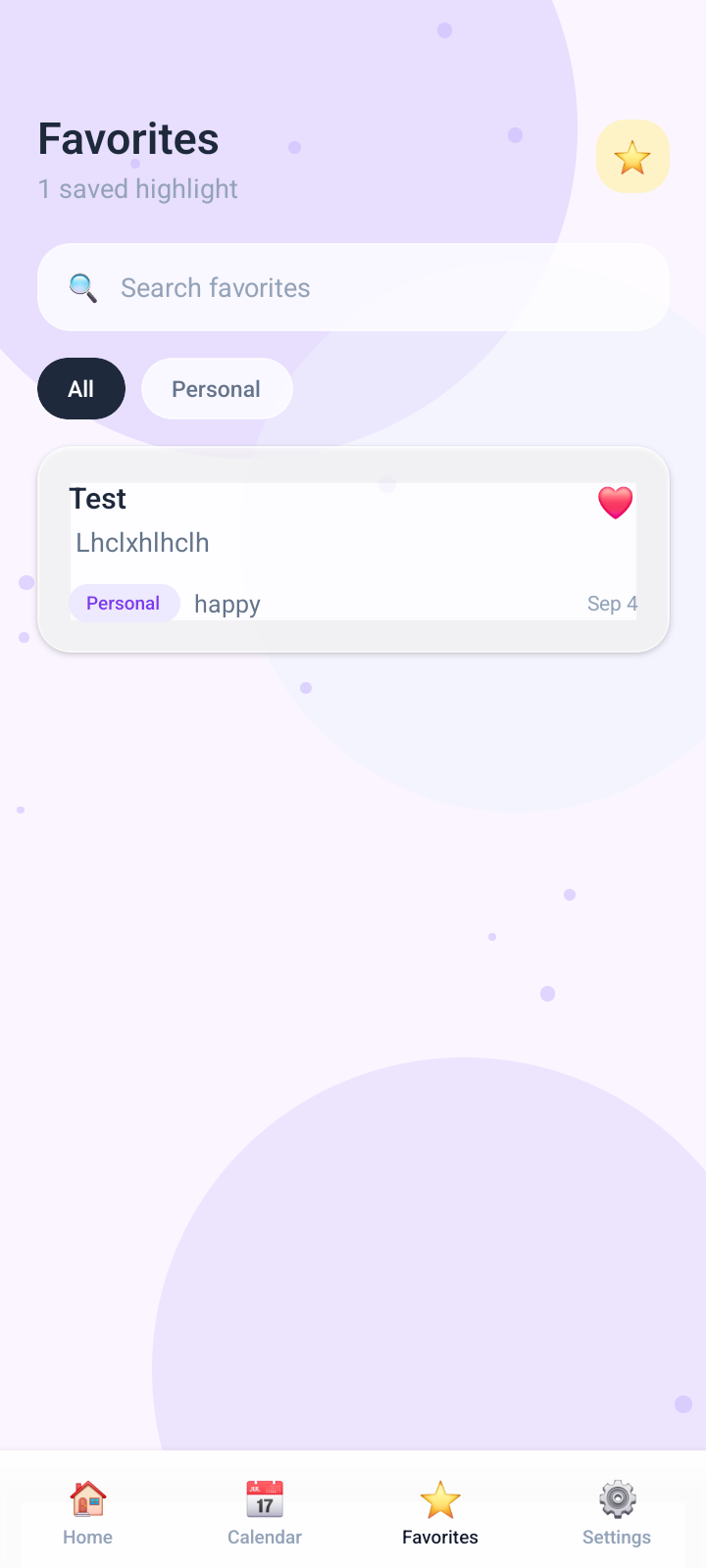 White Canvas Journal favorites screen
