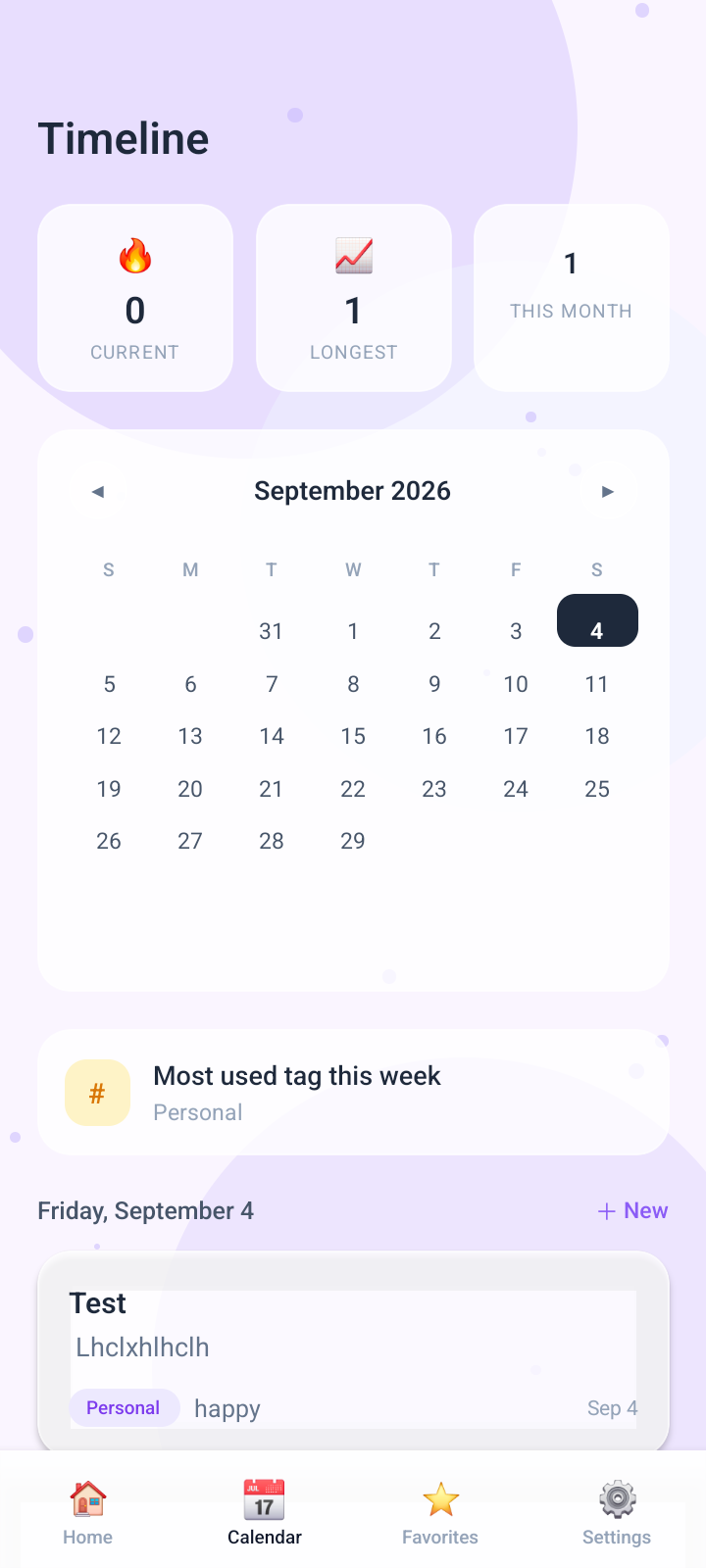 White Canvas Journal timeline screen